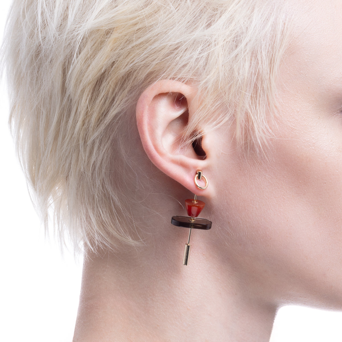 SPEAR Door Knocker Earring Large size, Smoky Quartz & Carnelian