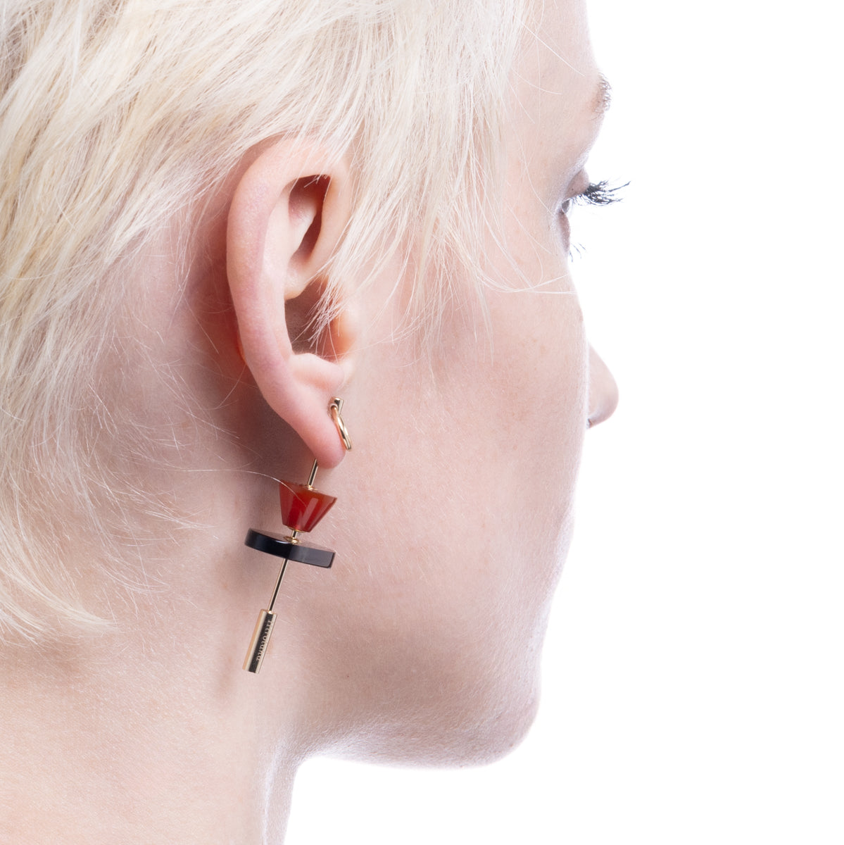 SPEAR Door Knocker Earring Large size, Smoky Quartz & Carnelian