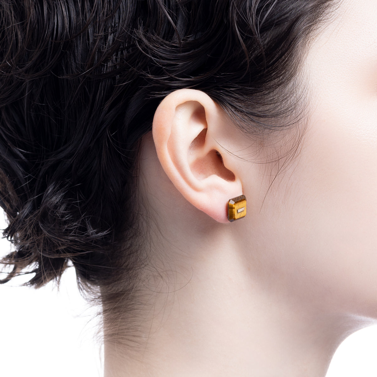 BIRD OF PARADISE Naked Square Stone Stud Earring, Tiger's eye
