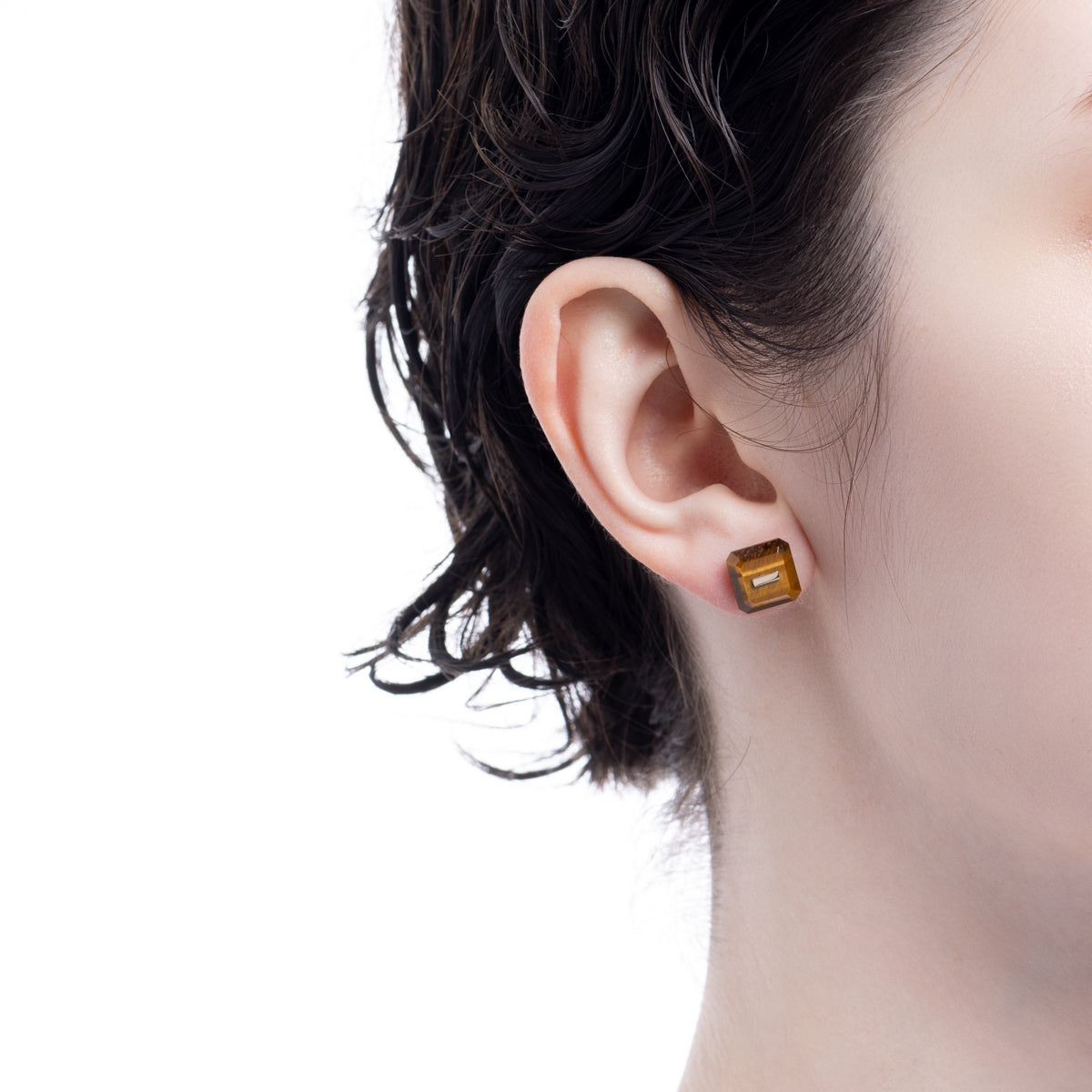 BIRD OF PARADISE Naked Square Stone Stud Earring, Tiger's eye