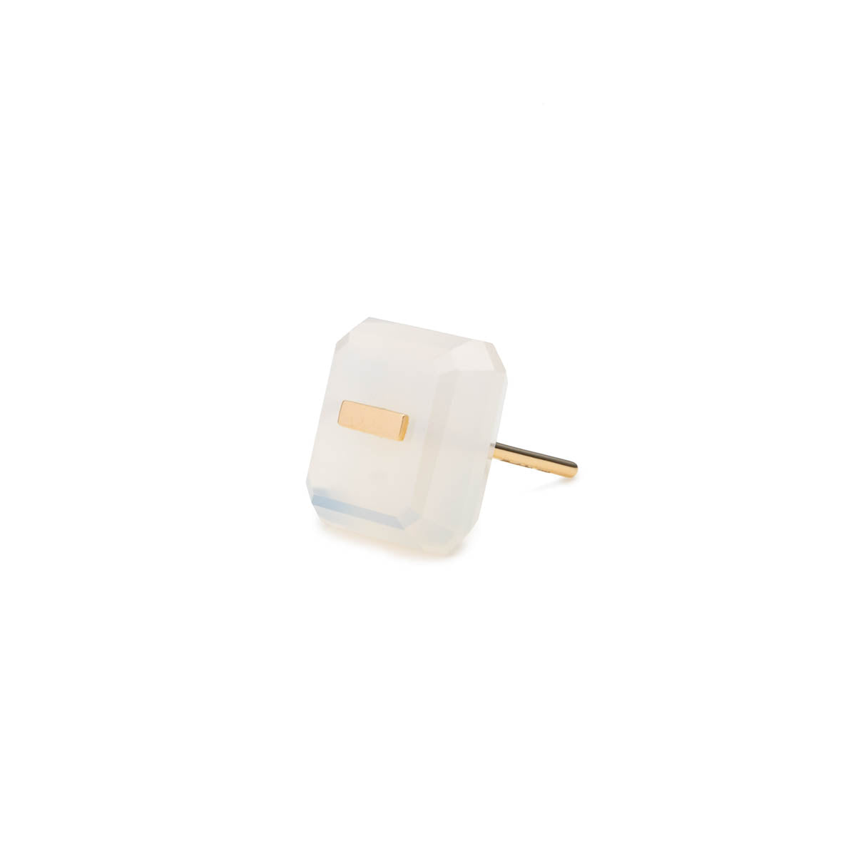 BIRD OF PARADISE Naked Square Stone Stud Earring, White Chalcedony