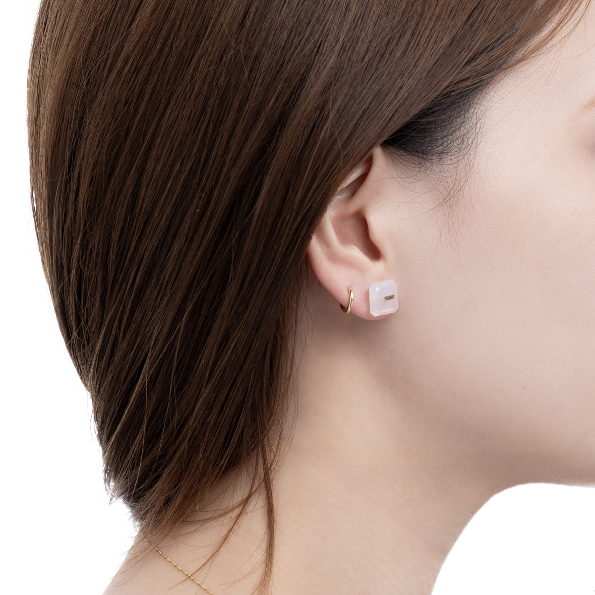 BIRD OF PARADISE Naked Square Stone Stud Earring, White Chalcedony