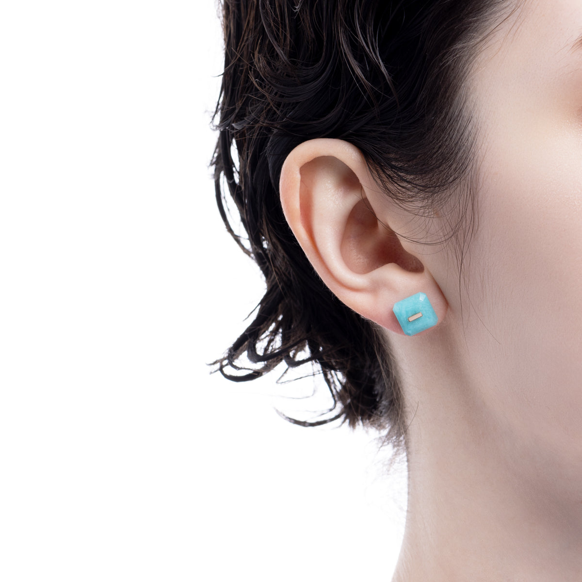 BIRD OF PARADISE Naked Square Stone Stud Earring, Amazanite
