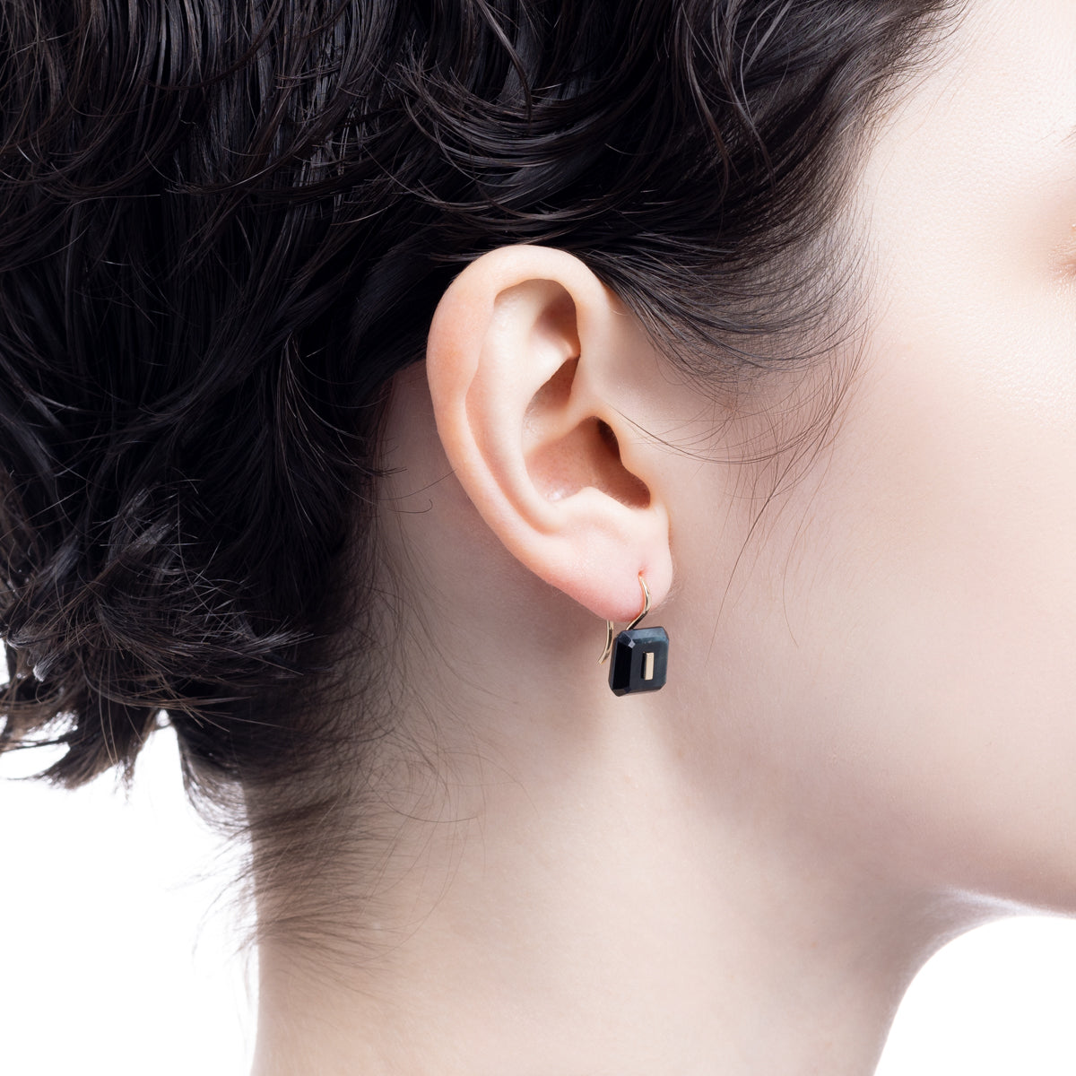 BIRD OF PARADISE Naked Square Stone Hook Earring, Blue Tiger's eye
