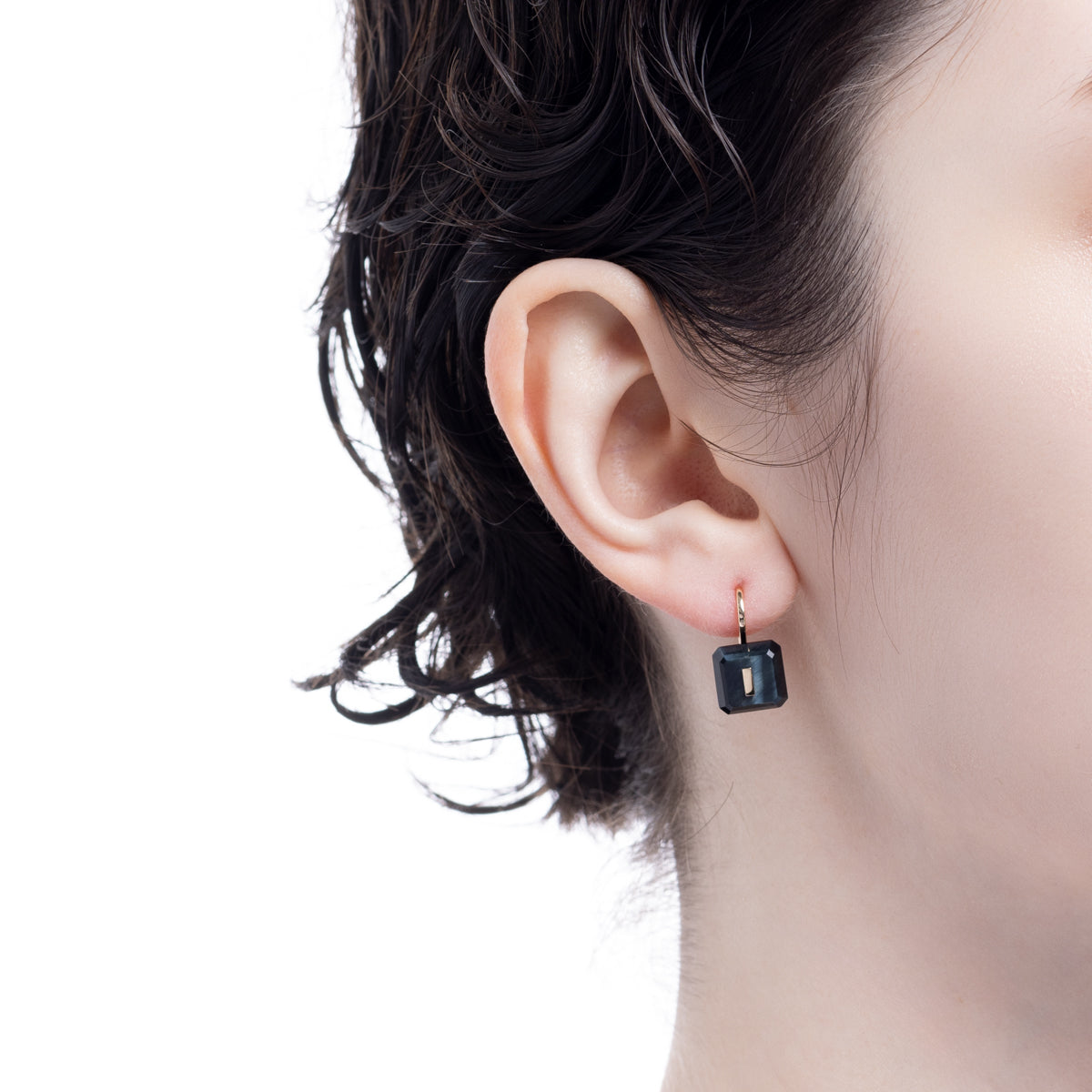 BIRD OF PARADISE Naked Square Stone Hook Earring, Blue Tiger's eye