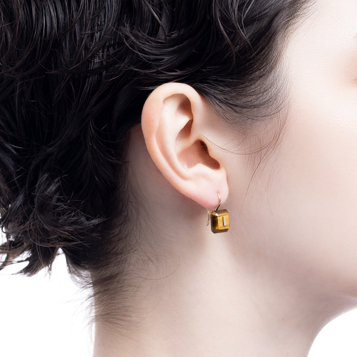 BIRD OF PARADISE Naked Square Stone Hook Earring, Tiger's eye