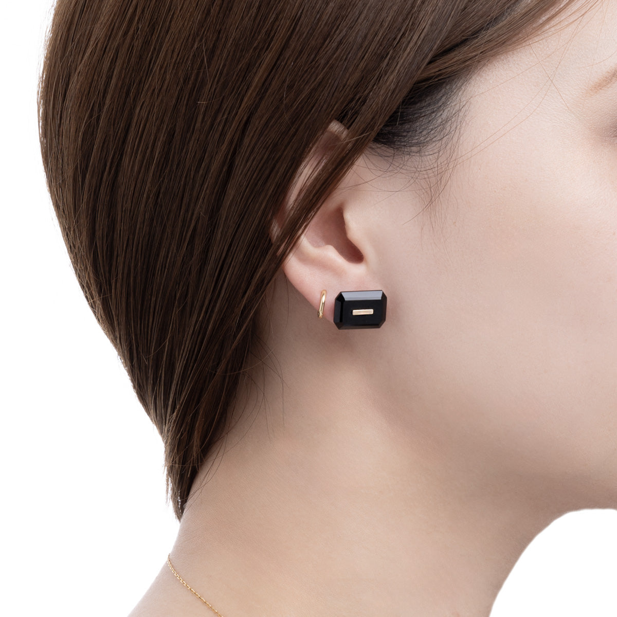 BIRD OF PARADISE Naked Rectangle Stone Stud Earring, Onyx