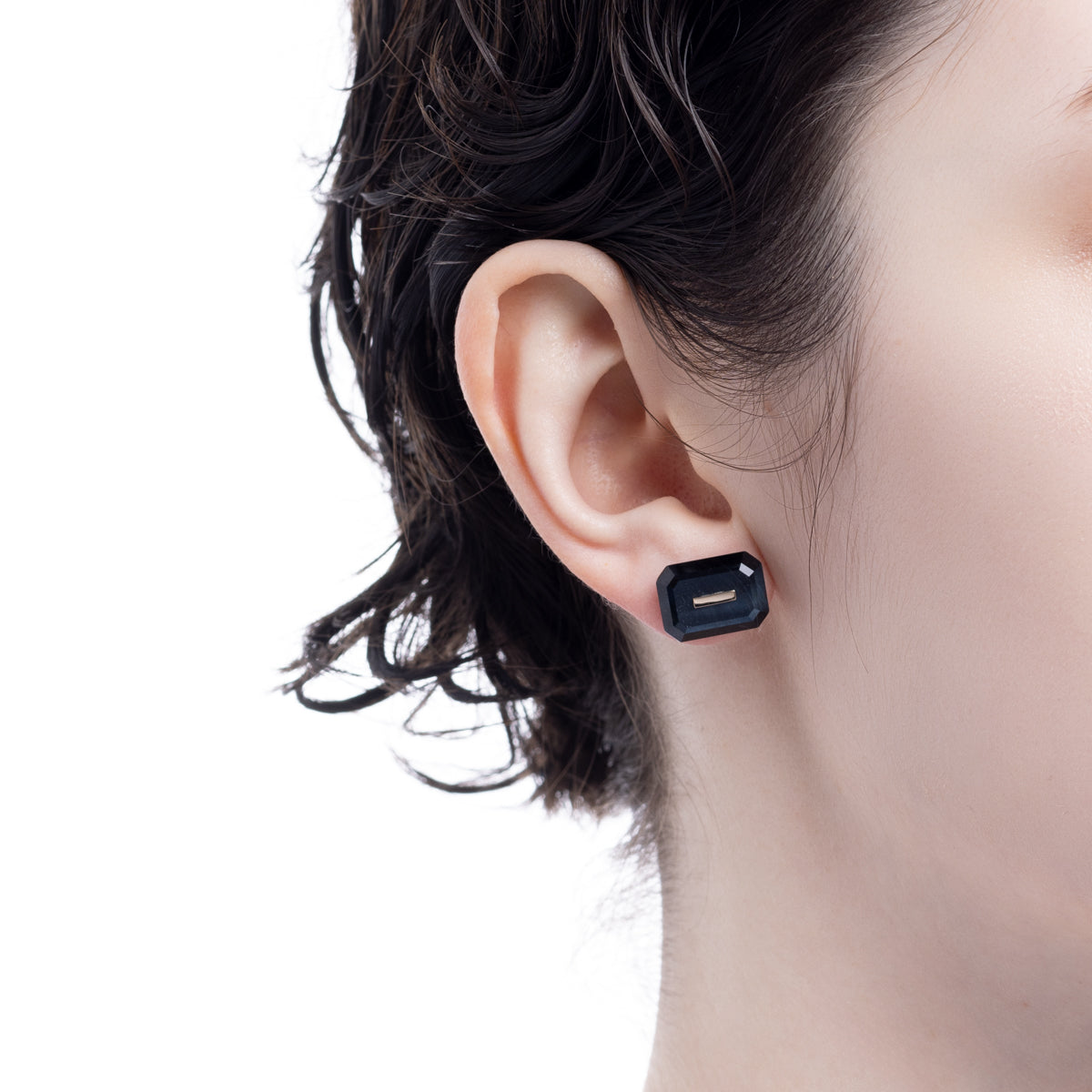 BIRD OF PARADISE Naked Rectangle Stone Stud Earring, Blue Tiger's eye