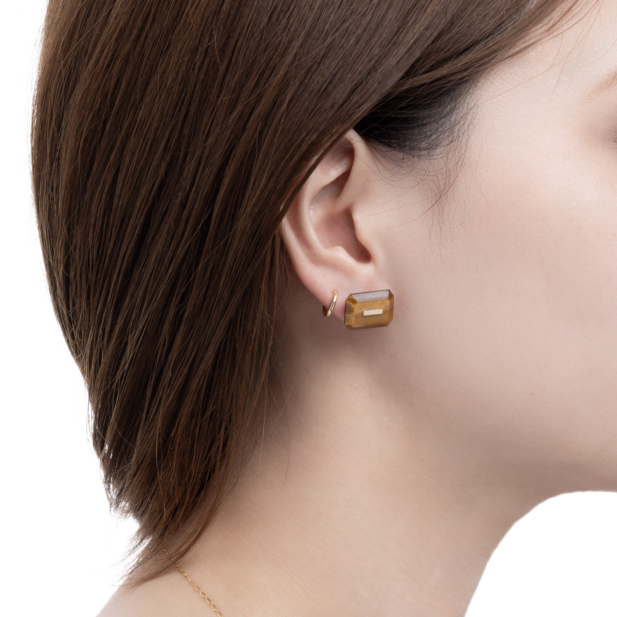 BIRD OF PARADISE Naked Rectangle Stone Stud Earring, Tiger's eye