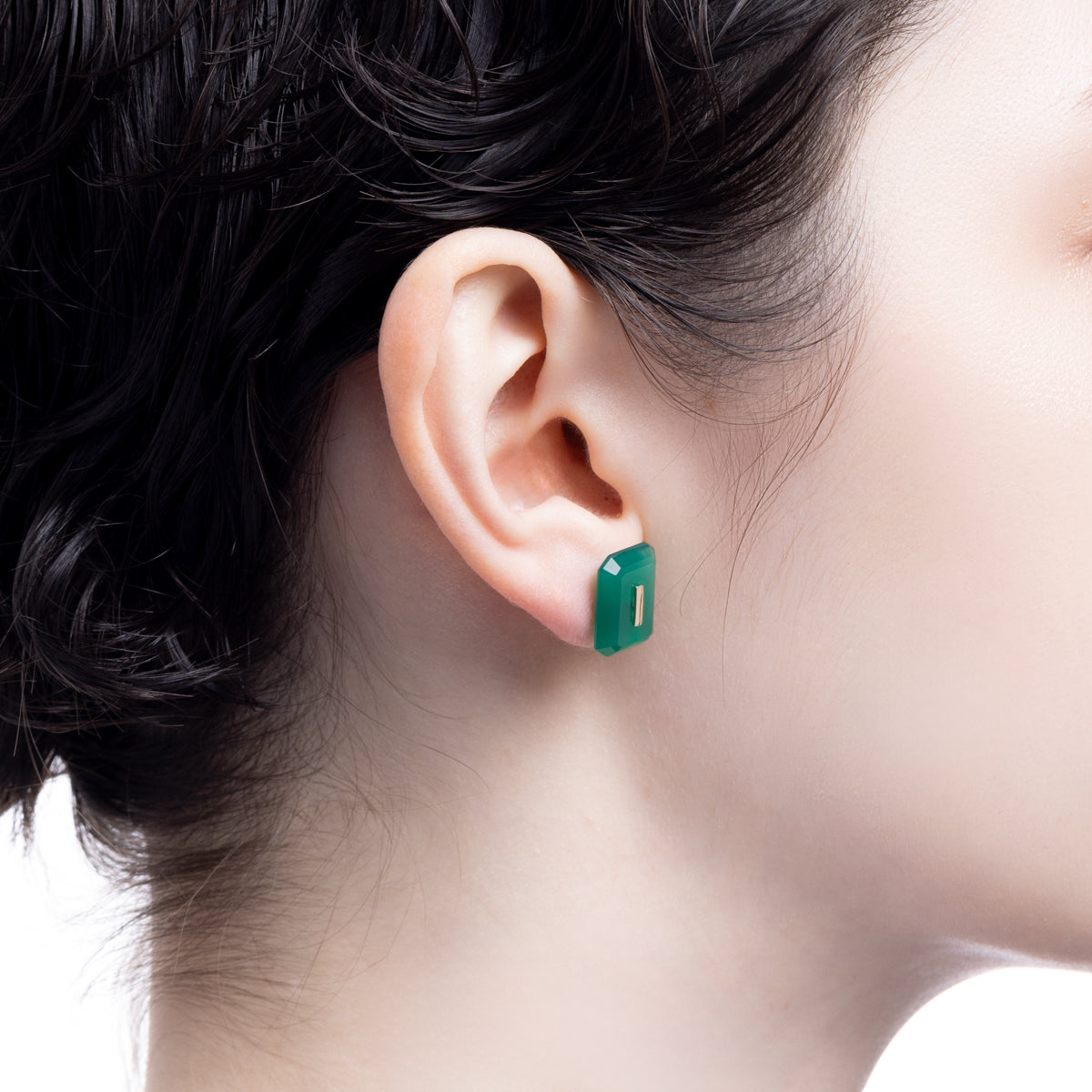 BIRD OF PARADISE Naked Rectangle Stone Stud Earring, Green Agate