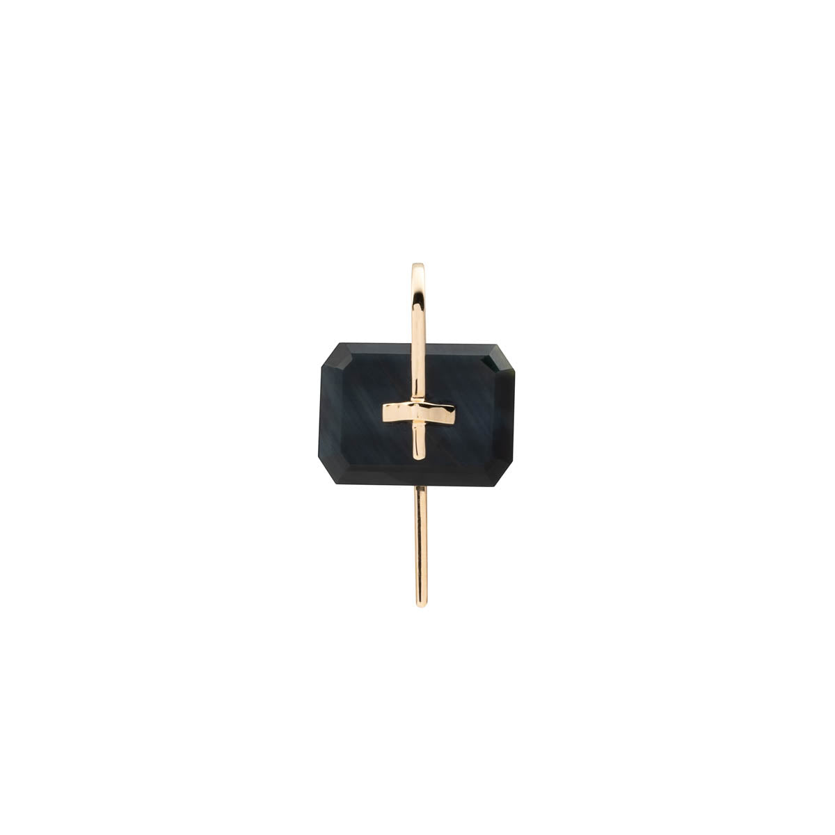 BIRD OF PARADISE Naked Rectangle Stone Hook Earring, Blue Tiger's eye