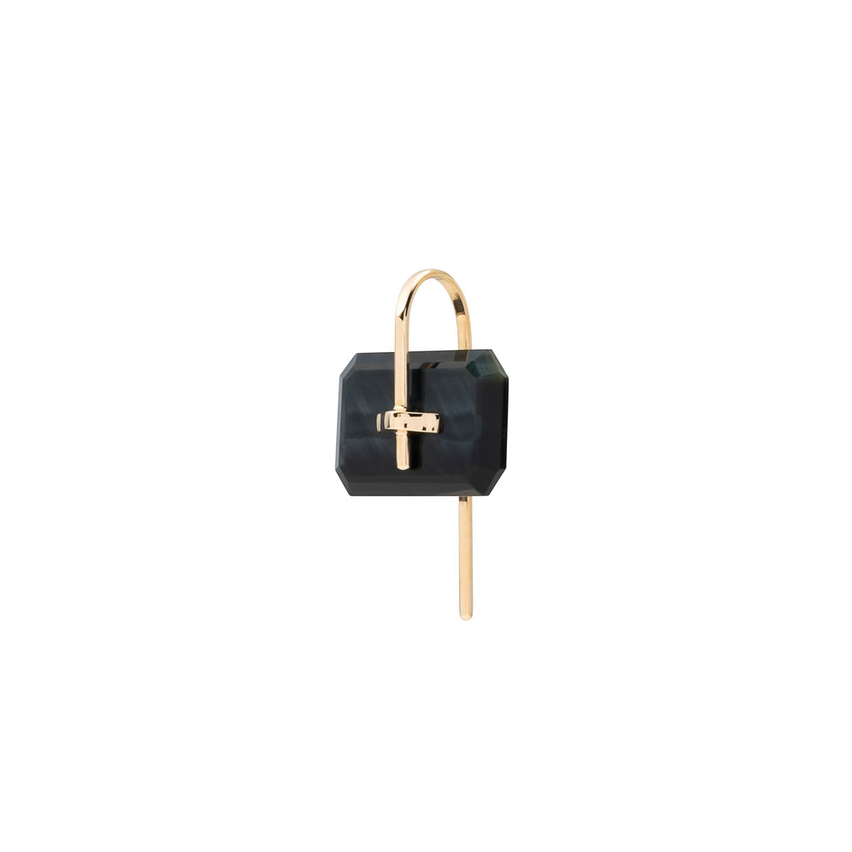 BIRD OF PARADISE Naked Rectangle Stone Hook Earring, Blue Tiger's eye