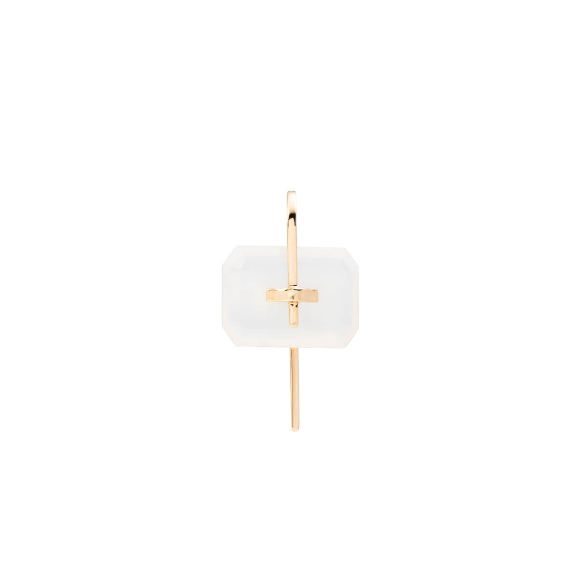 BIRD OF PARADISE Naked Rectangle Stone Hook Earring, White Chalcedony