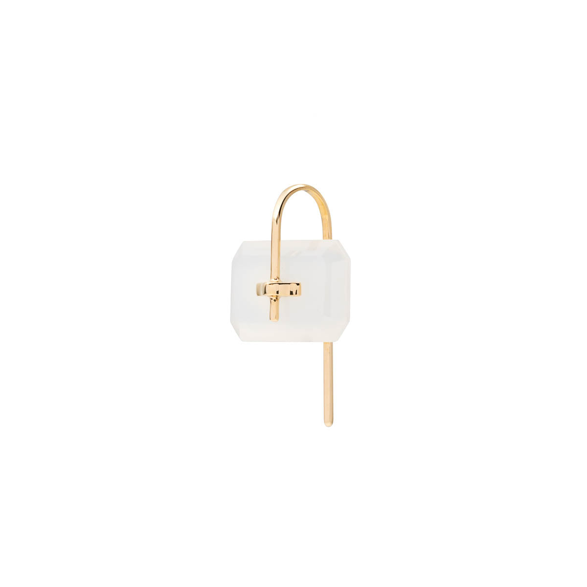 BIRD OF PARADISE Naked Rectangle Stone Hook Earring, White Chalcedony