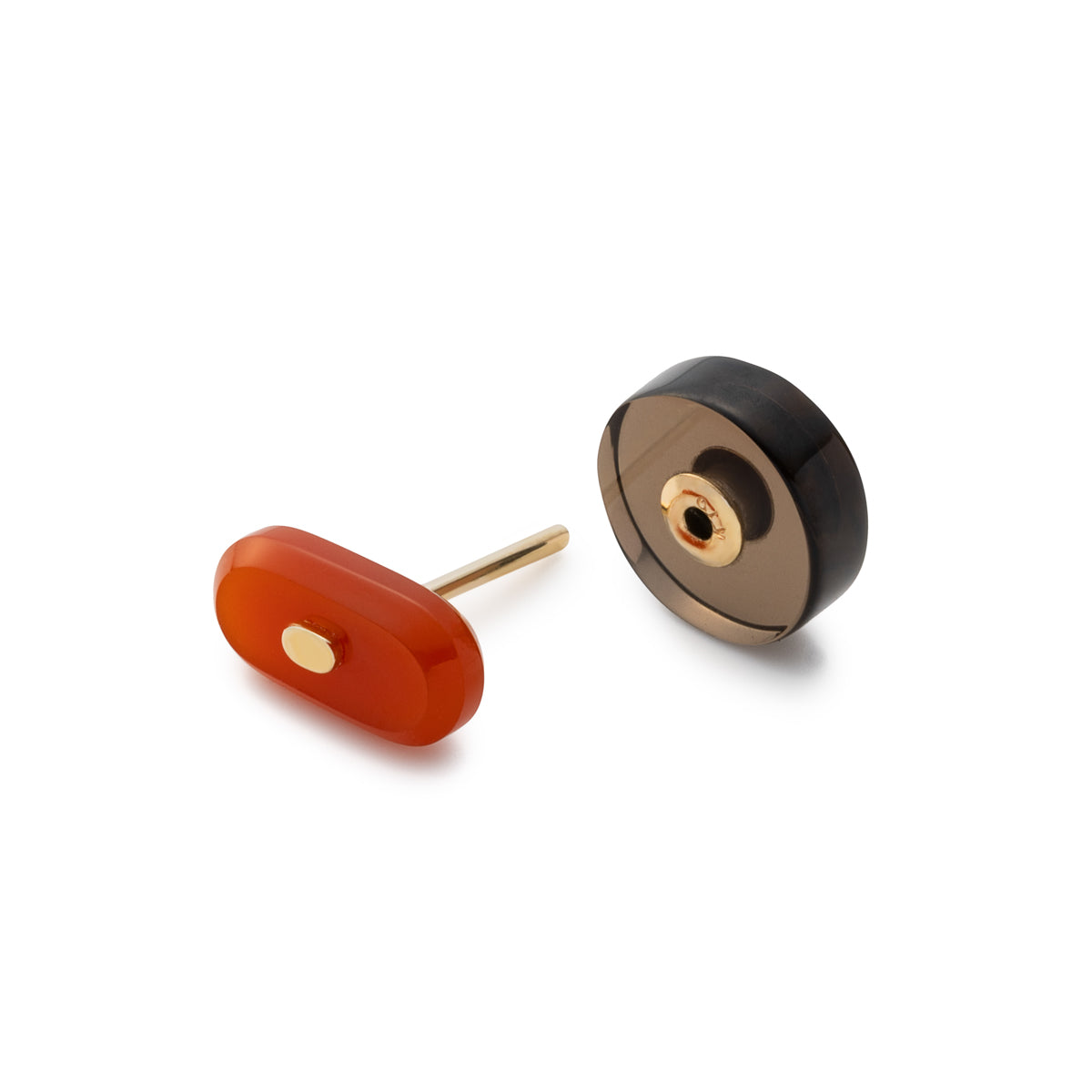 BIRD OF PARADISE Oblong Bird's Eye Earring, Carnelian Smorky Quartz
