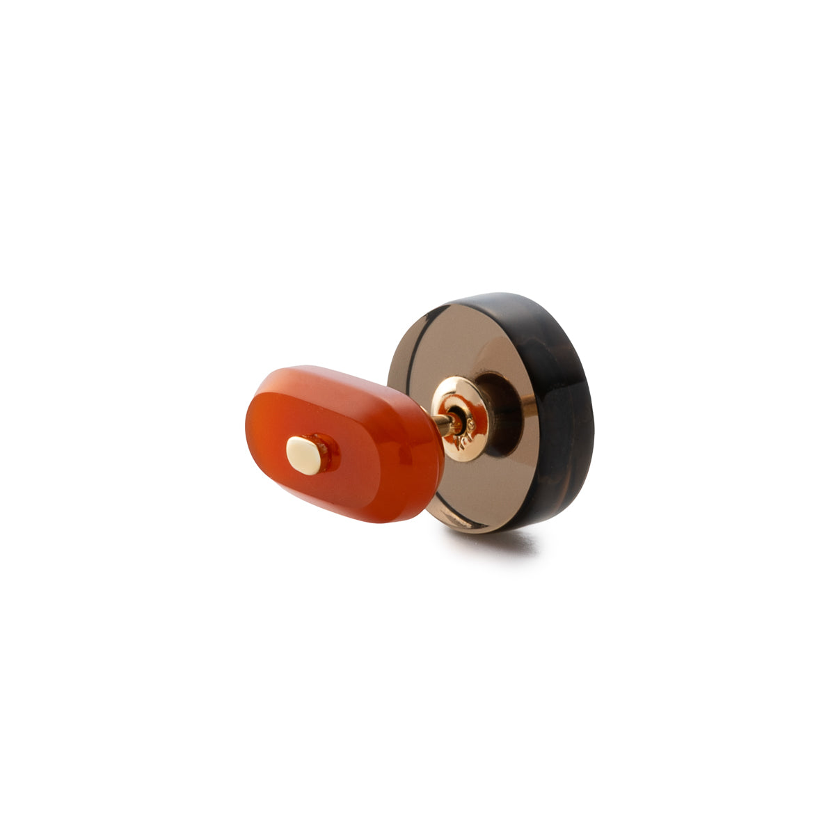 BIRD OF PARADISE Oblong Bird's Eye Earring, Carnelian Smorky Quartz