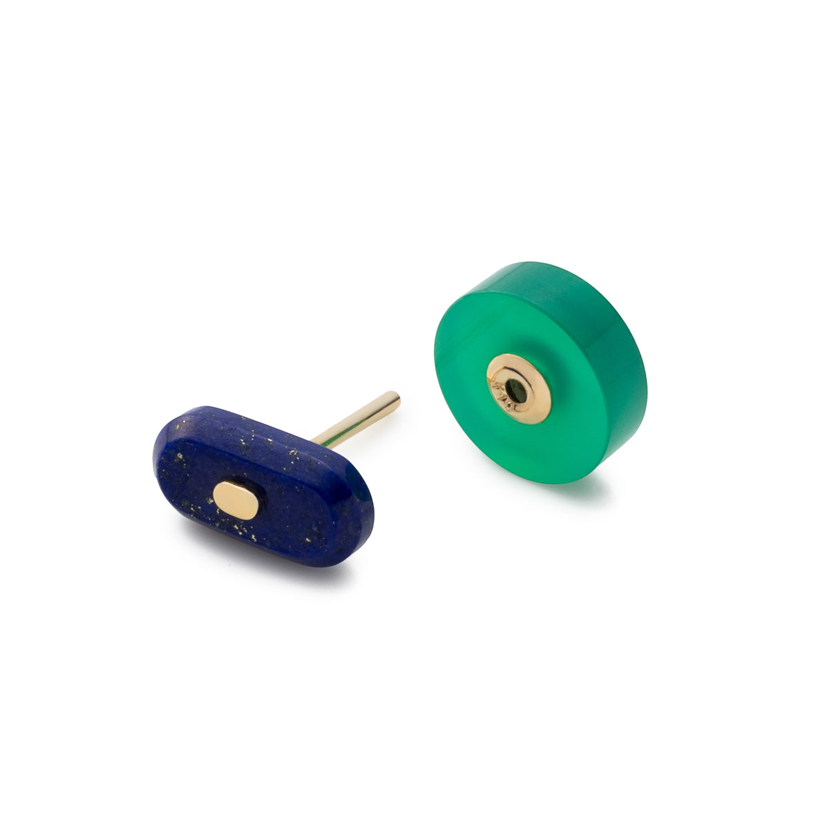 BIRD OF PARADISE Oblong Bird's Eye Earring, Lapis Lazuli Green Agate