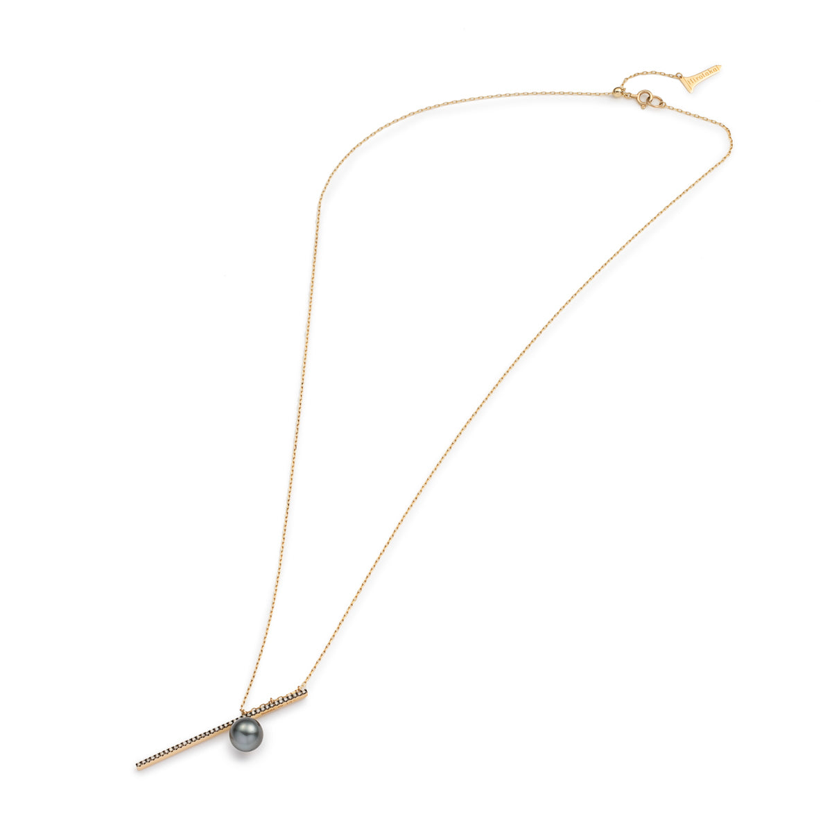 DROSERA Diamond Tahiti Pearl Long Bar Necklace (Black Ruthenium Plated)