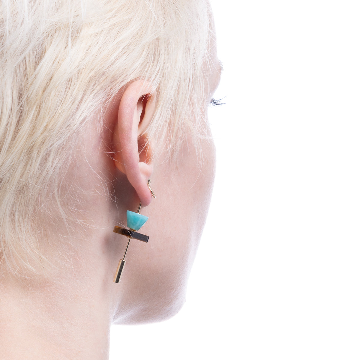 SPEAR Door Knocker Earring Large size, Tiger's Eye &Amazonite