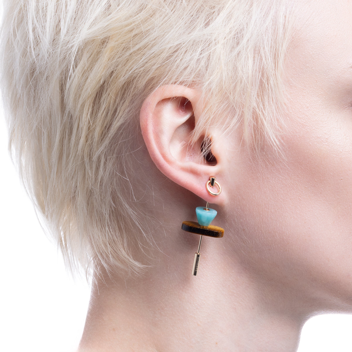 SPEAR Door Knocker Earring Large size, Tiger's Eye &Amazonite