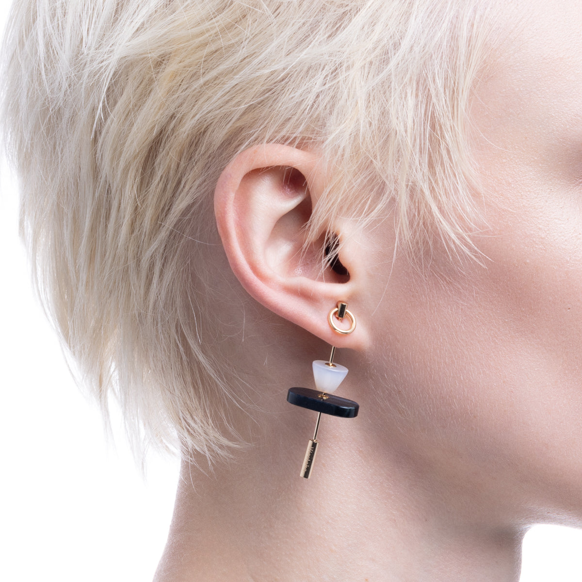 SPEAR Door Knocker Earring Large size, Blue Tiger Eye & White Chalcedony