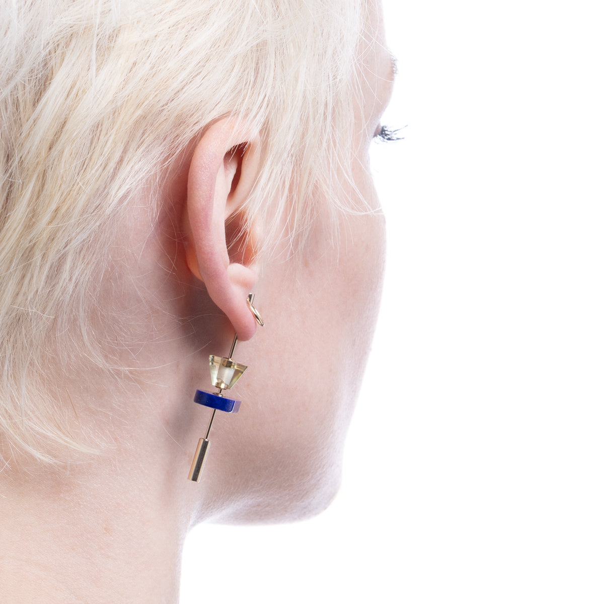 SPEAR Door Knocker Earring Large size, Lapis lazuli & Lemon Quartz