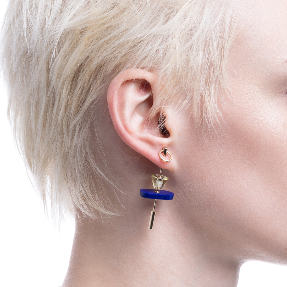 SPEAR Door Knocker Earring Large size, Lapis lazuli & Lemon Quartz