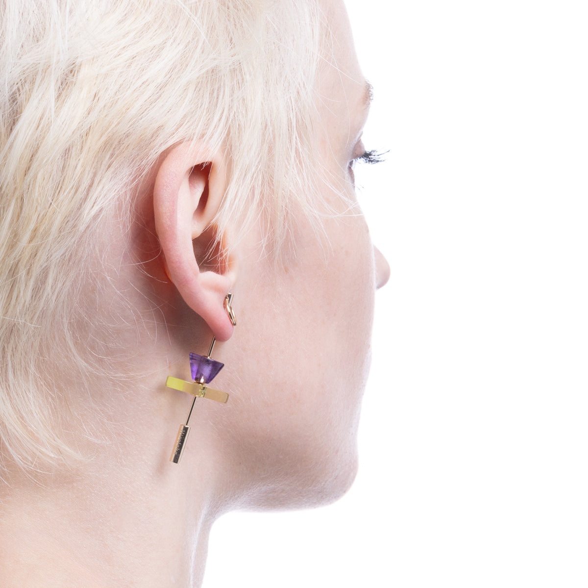 SPEAR Door Knocker Earring Large size, Lemon Quartz & Amethyst