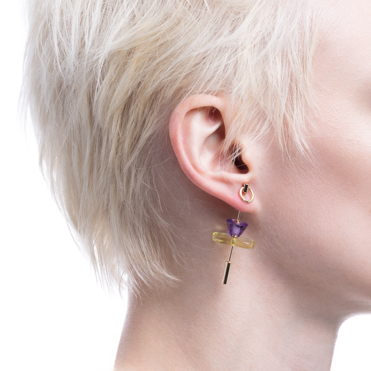 SPEAR Door Knocker Earring Large size, Lemon Quartz & Amethyst