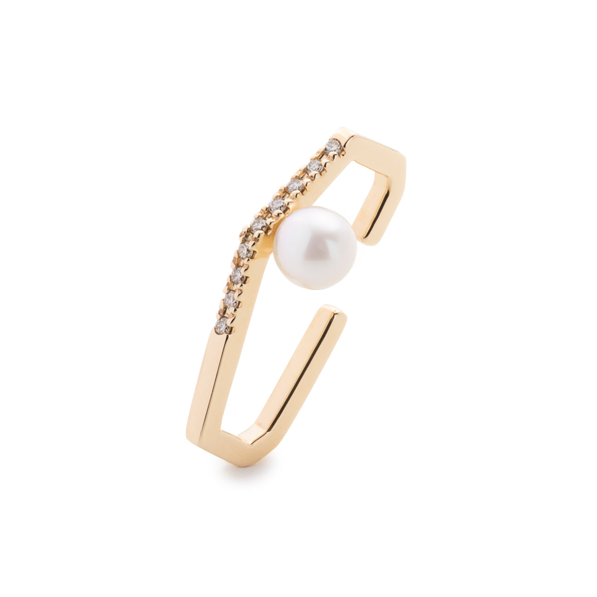 MANHATTAN Polygon Diamond Akoya Pearl Ear Cuff