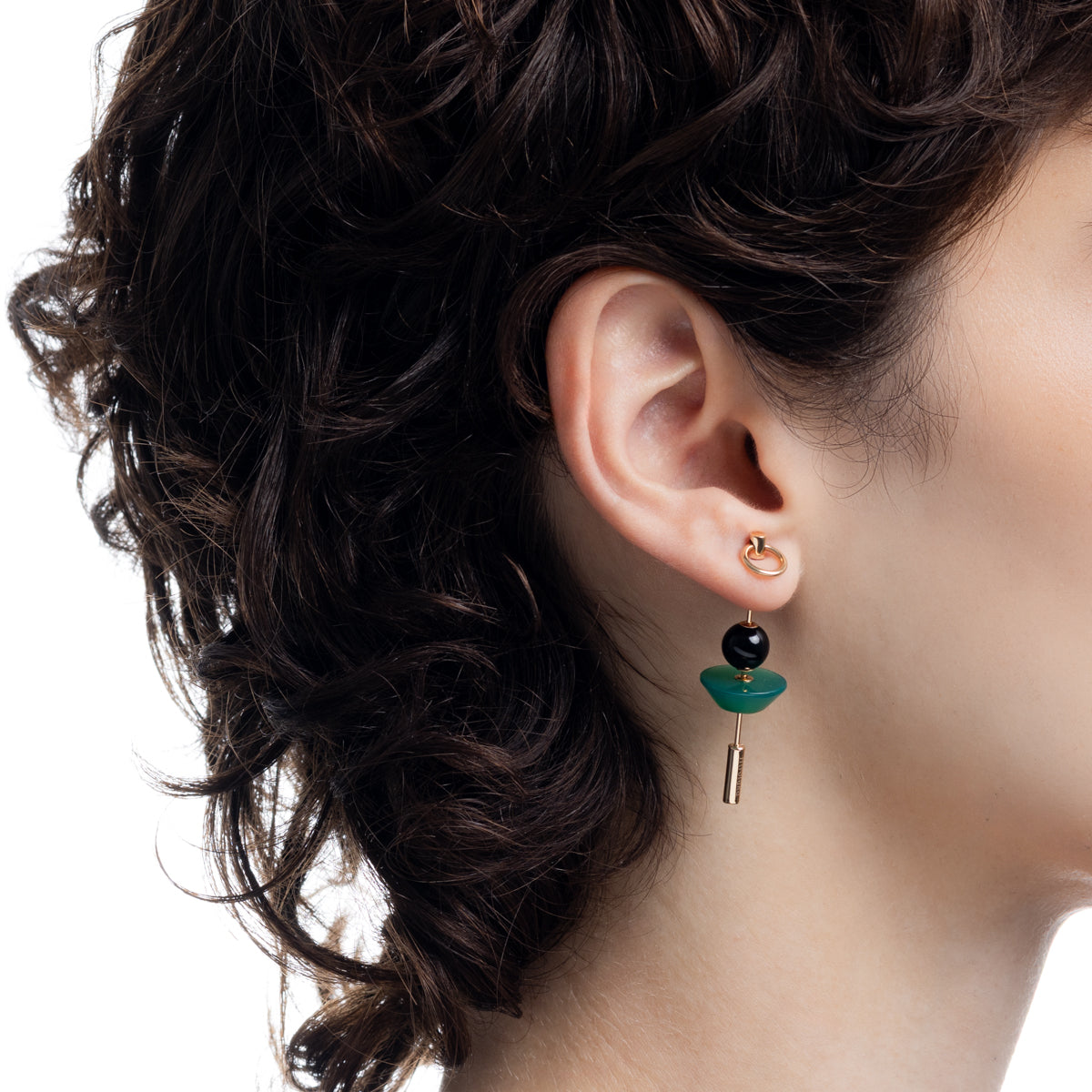 SPEAR Door Knocker Earring Large size, Onyx&Green Agate
