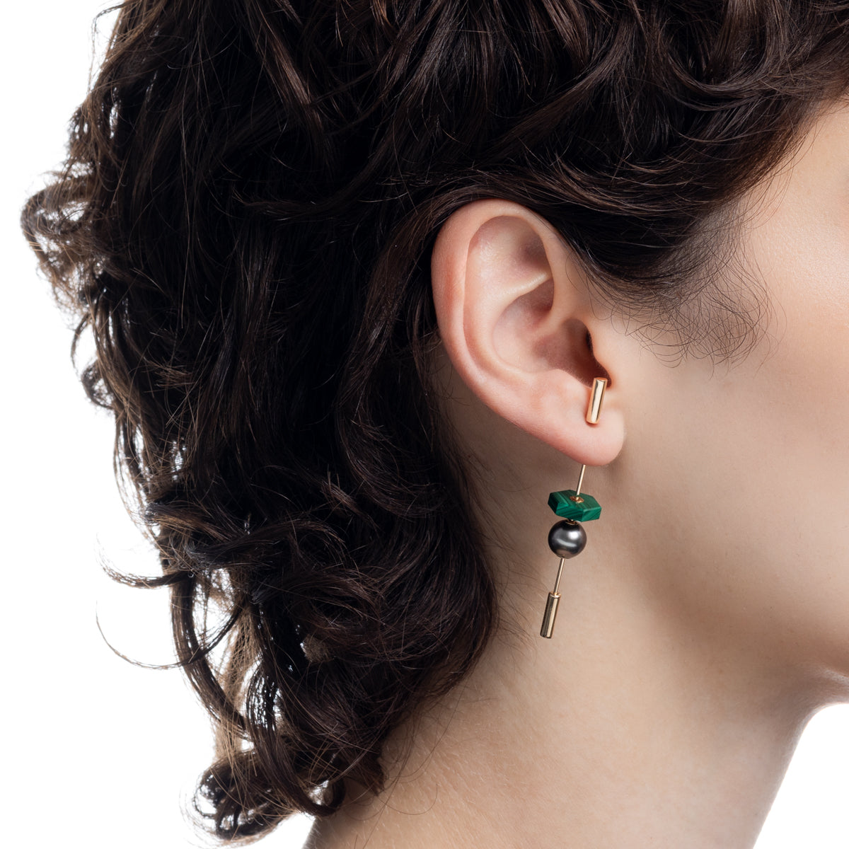 SPEAR Earring, Tahiti Pearl & Malachite