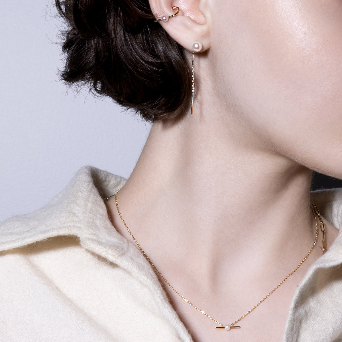 ALL ABOUT BASICS Toggle Akoya Pearl Chain Earring