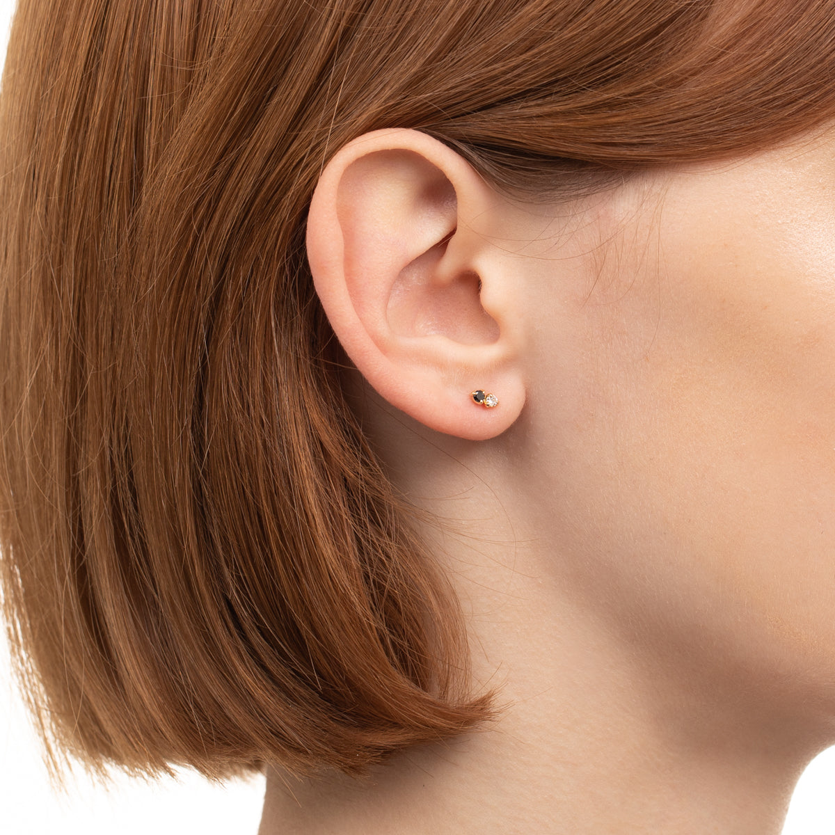 18K BIRD OF PARADISE Double Stone Earring White and Black Diamond
