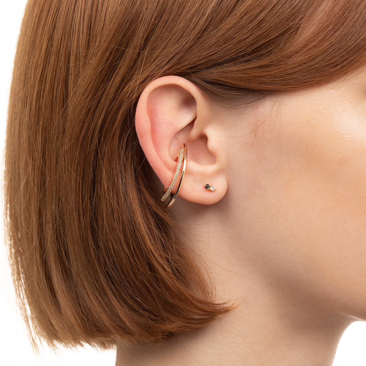 18K BIRD OF PARADISE Double Stone Earring White and Black Diamond