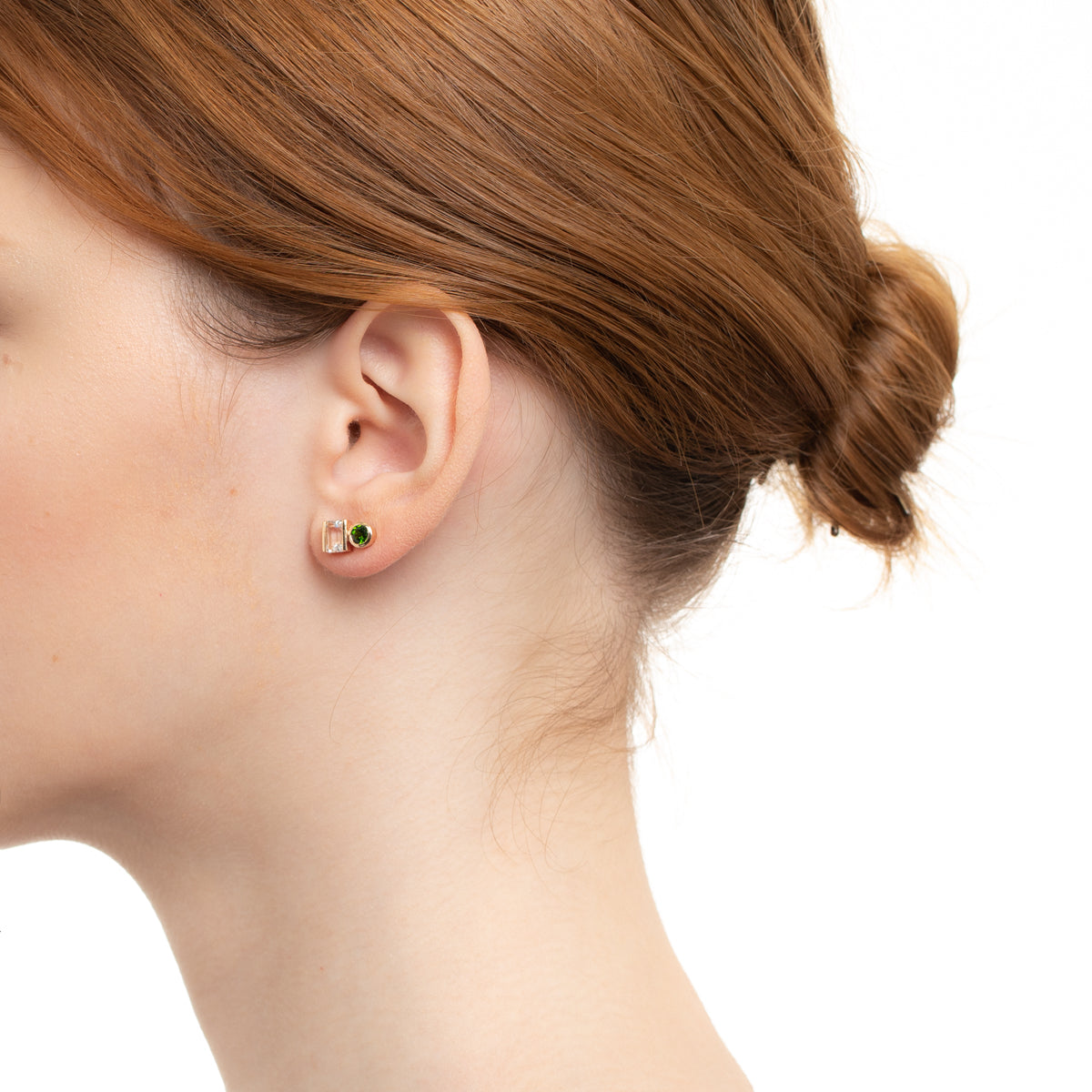 BIRD OF PARADISE Stud Earring White Topaz & Chrome Diopside