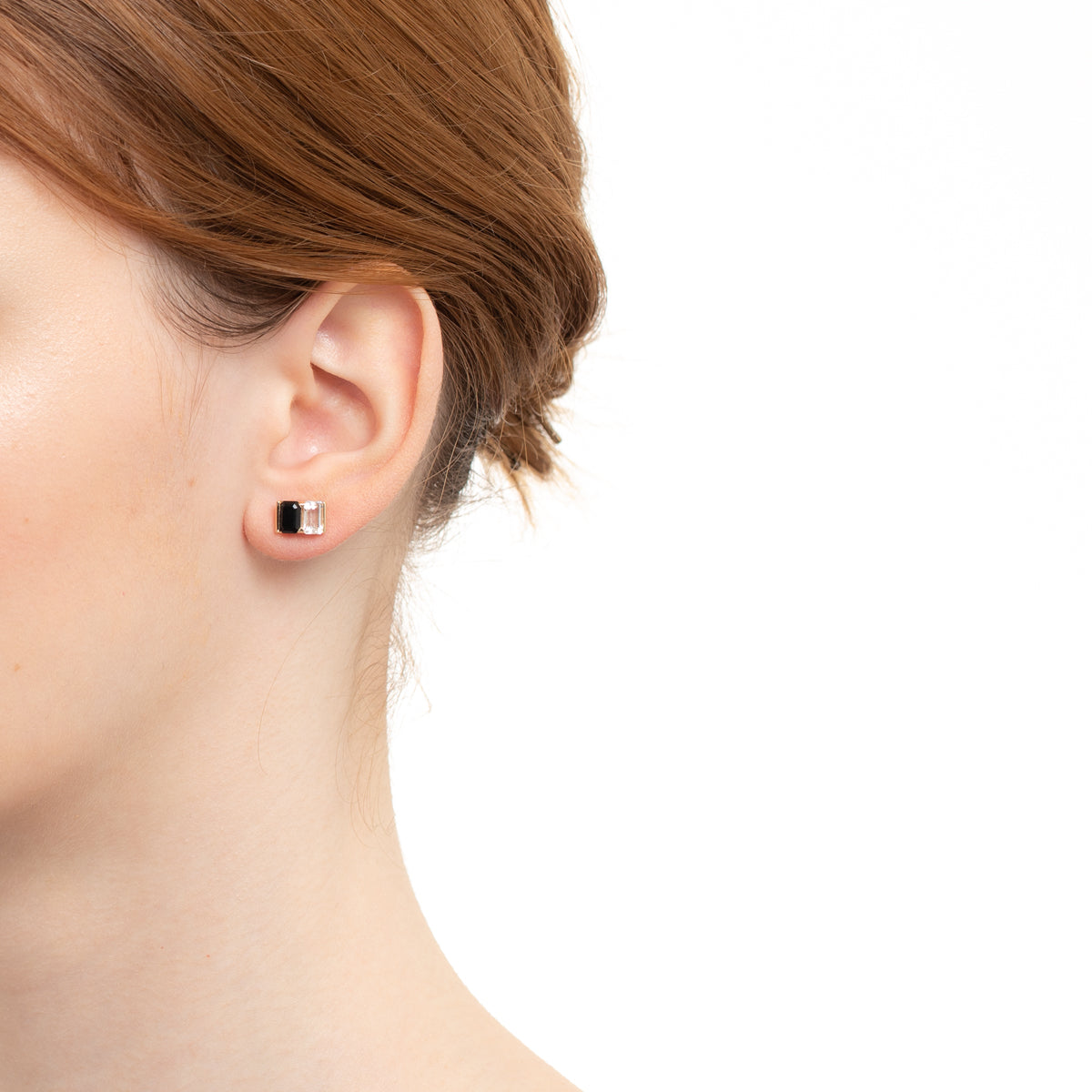 BIRD OF PARADISE Stud Earring Onyx & White Topaz