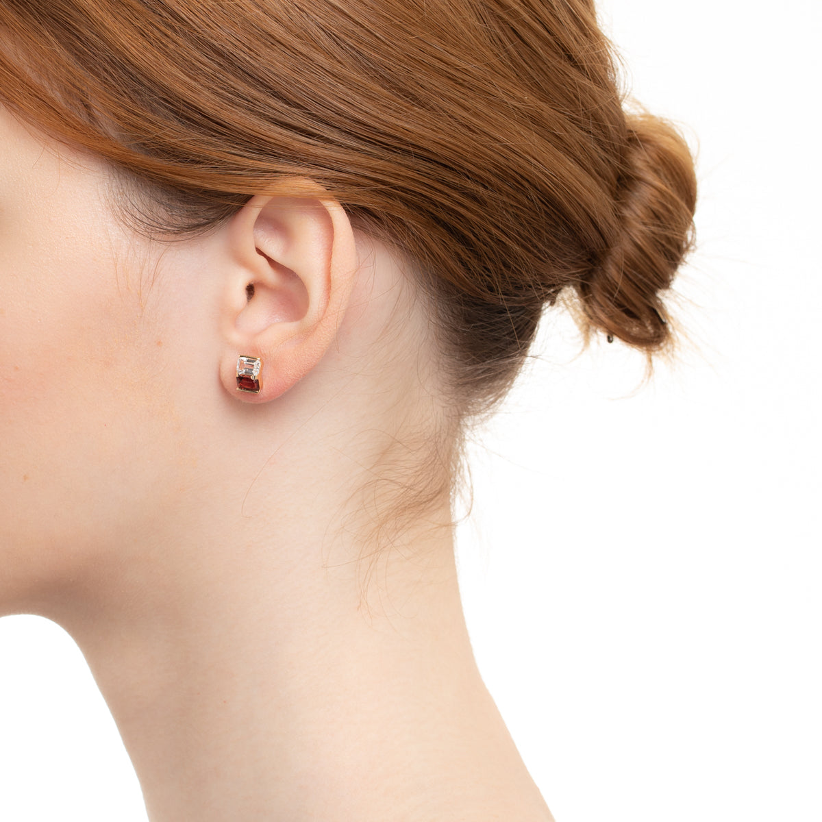 BIRD OF PARADISE Stud Earring Garnet & White Topaz
