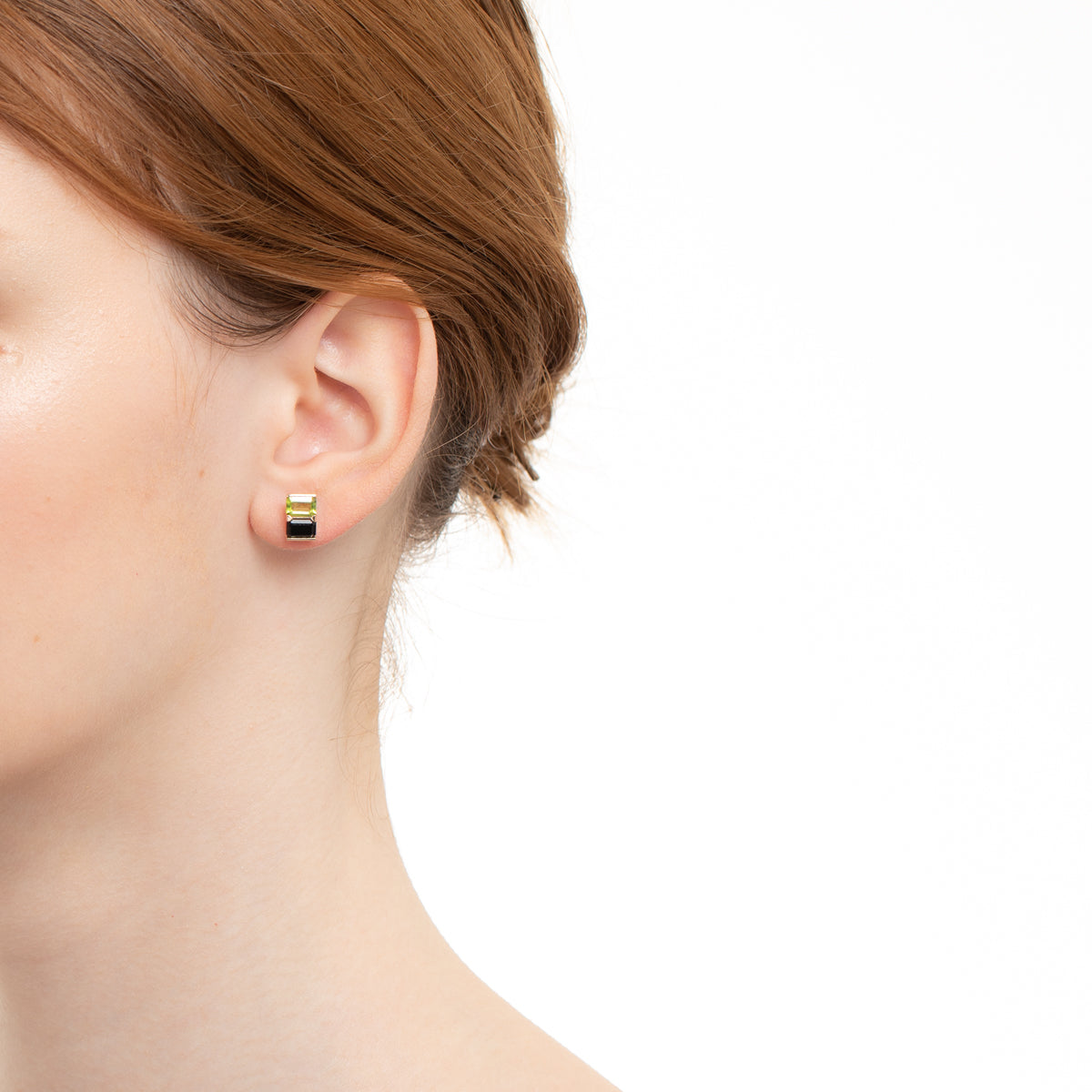 BIRD OF PARADISE Stud Earring Onyx & Peridot