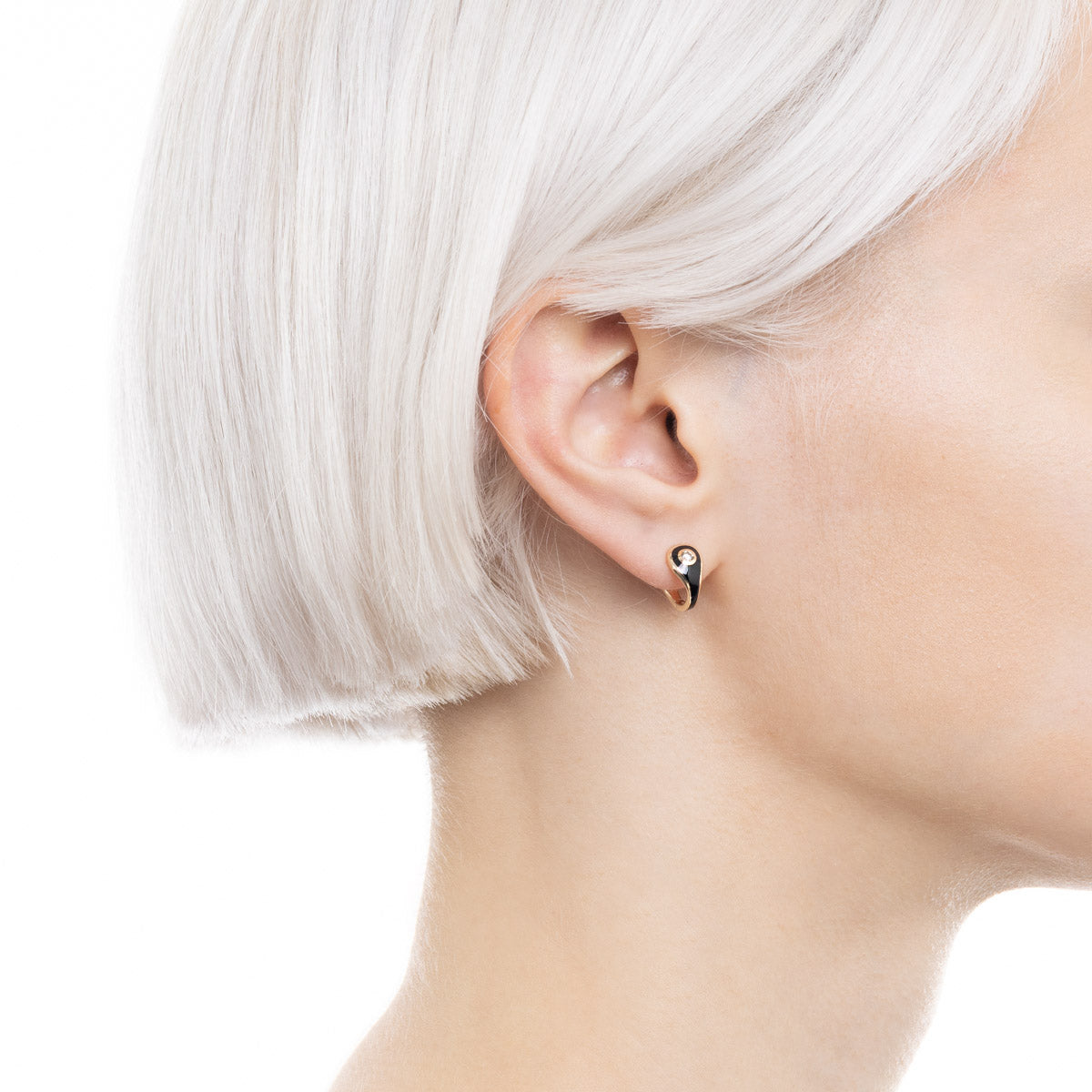 BIRD OF PARADISE Enamel Diamond Hoop Earring in Jet Black