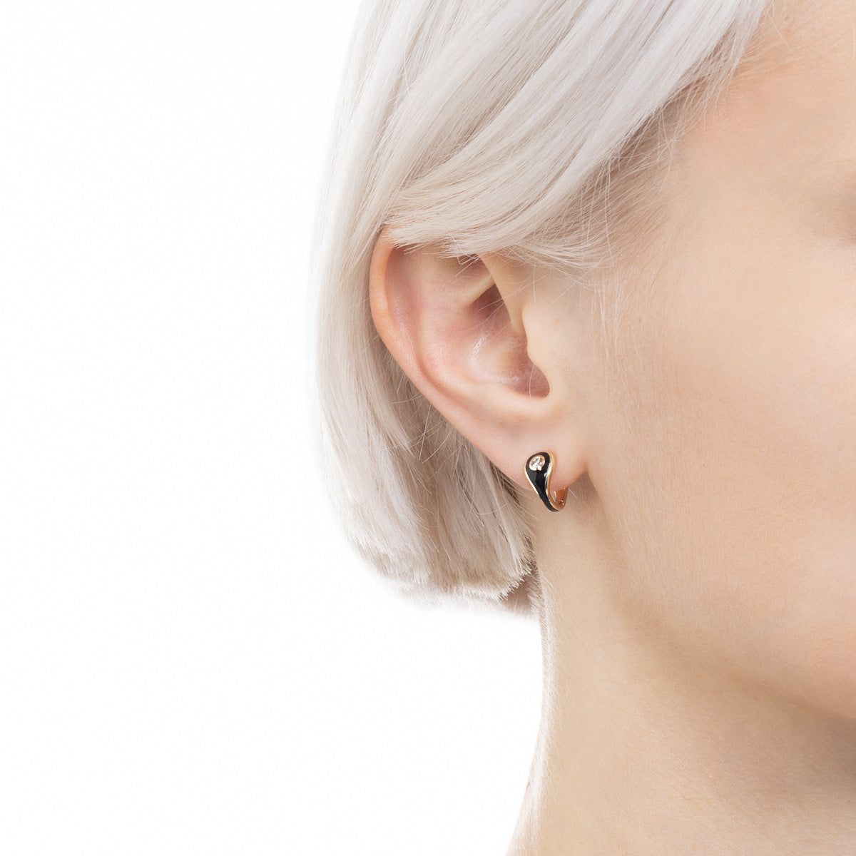 BIRD OF PARADISE Enamel Diamond Hoop Earring in Jet Black
