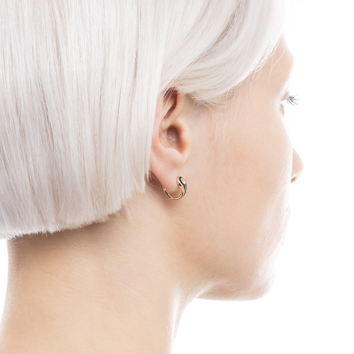 BIRD OF PARADISE Enamel Diamond Hoop Earring in Jet Black