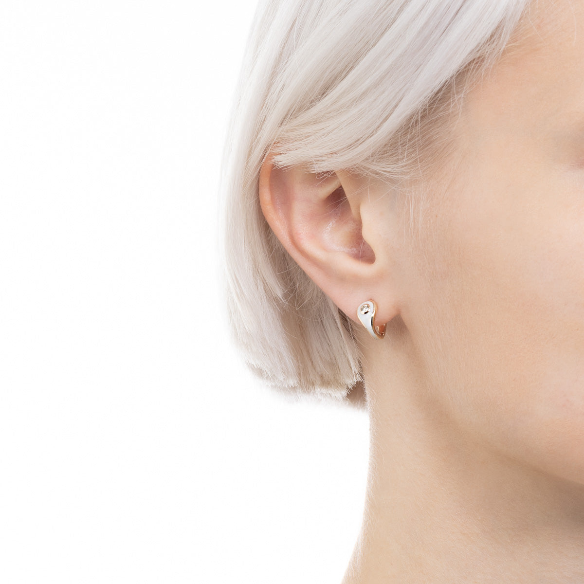 BIRD OF PARADISE Enamel Diamond Hoop Earring in Ivory White