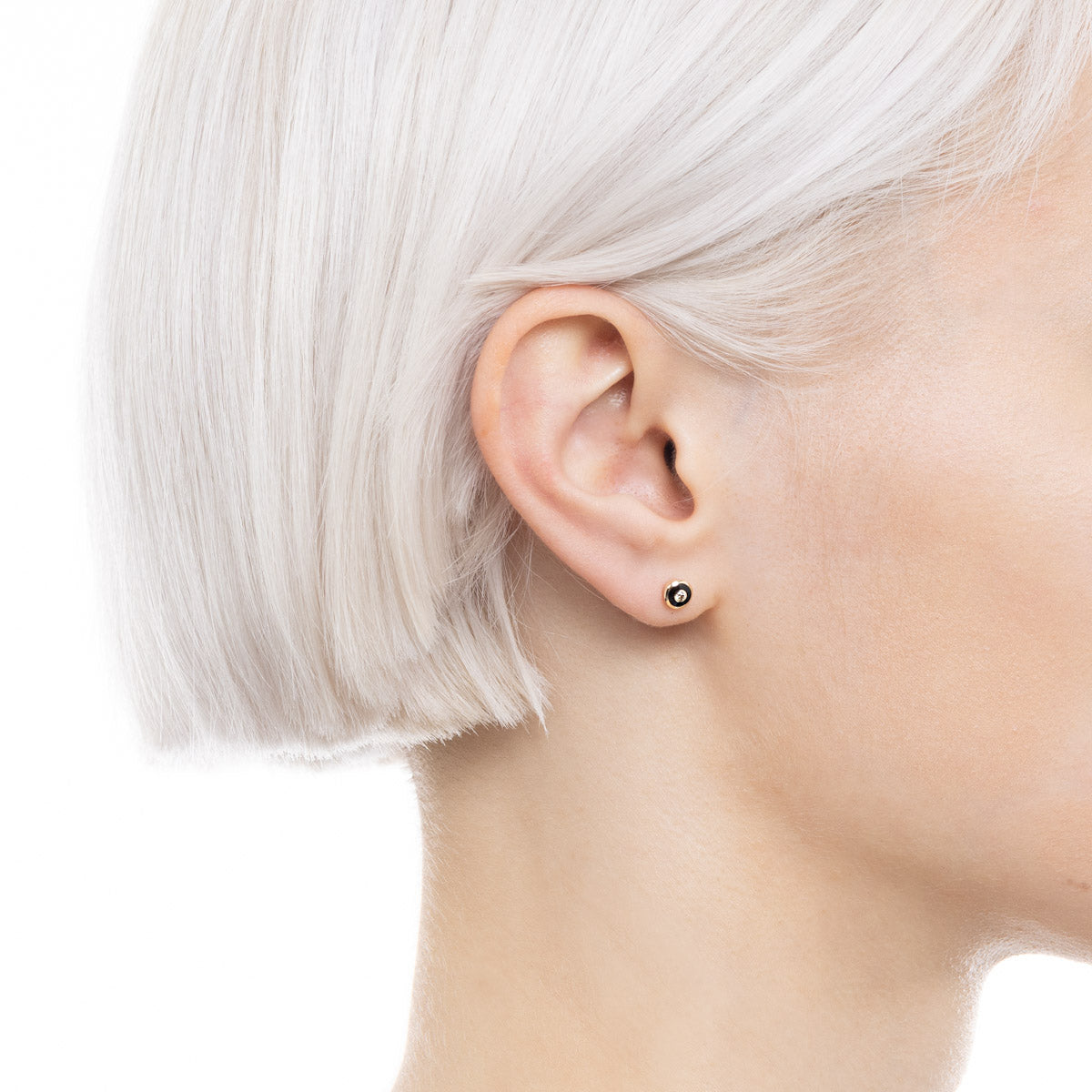 BIRD OF PARADISE Enamel Diamond Bird's Eye Stud Earring in Jet Black