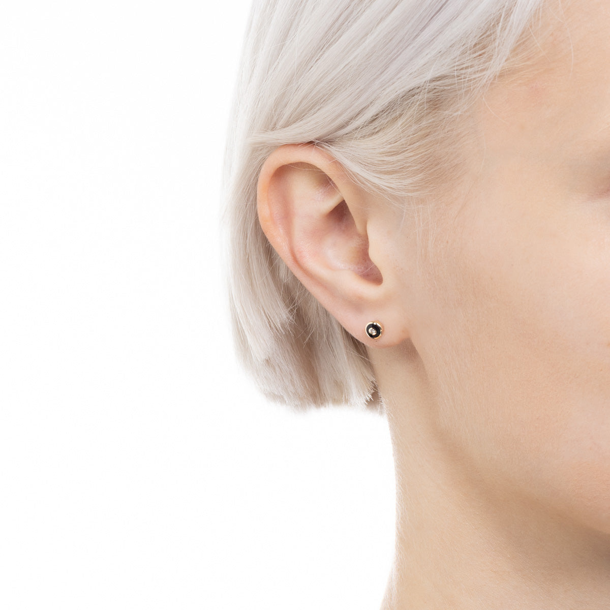 BIRD OF PARADISE Enamel Diamond Bird's Eye Stud Earring in Jet Black