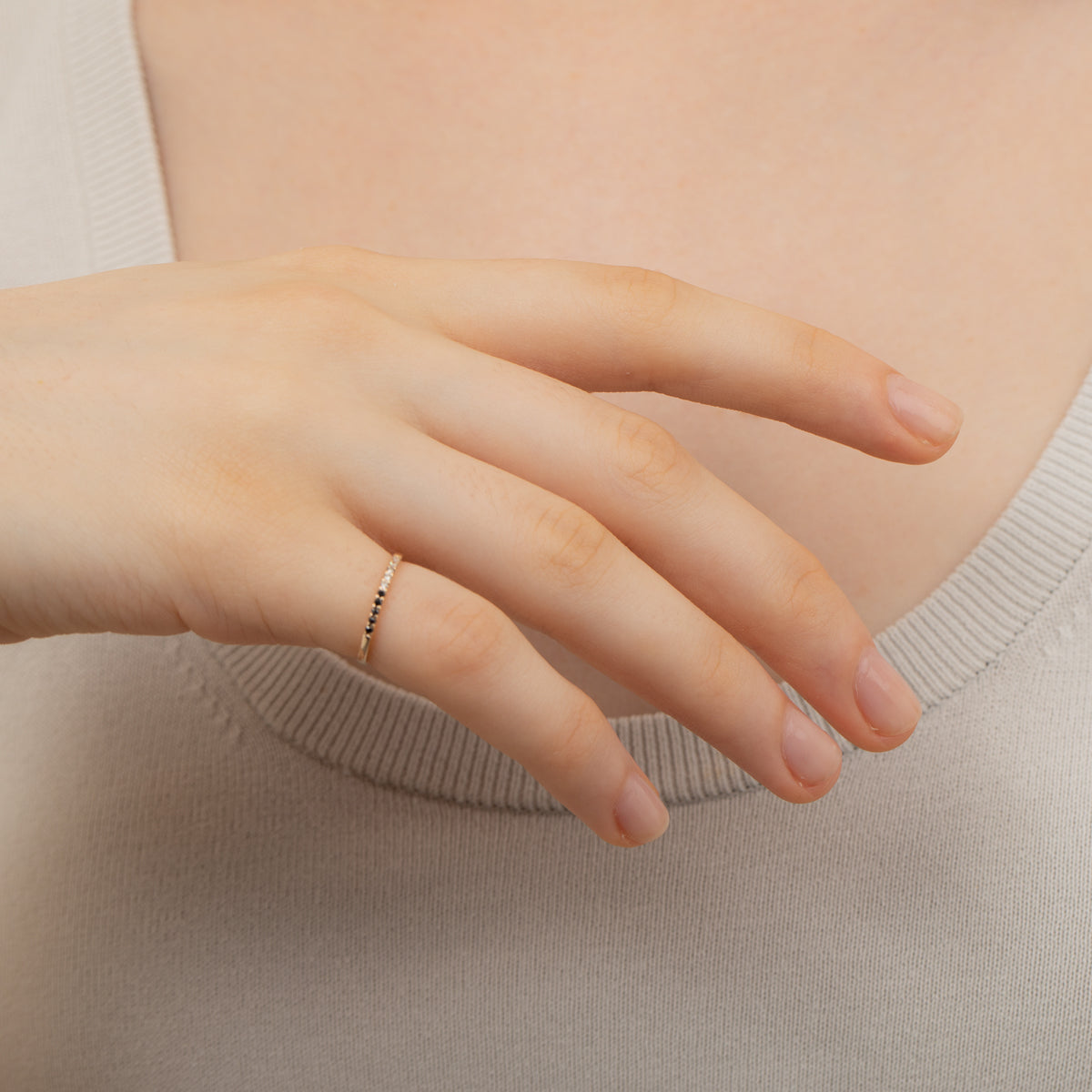 GOSSAMER Black and White Diamond Pinky Ring