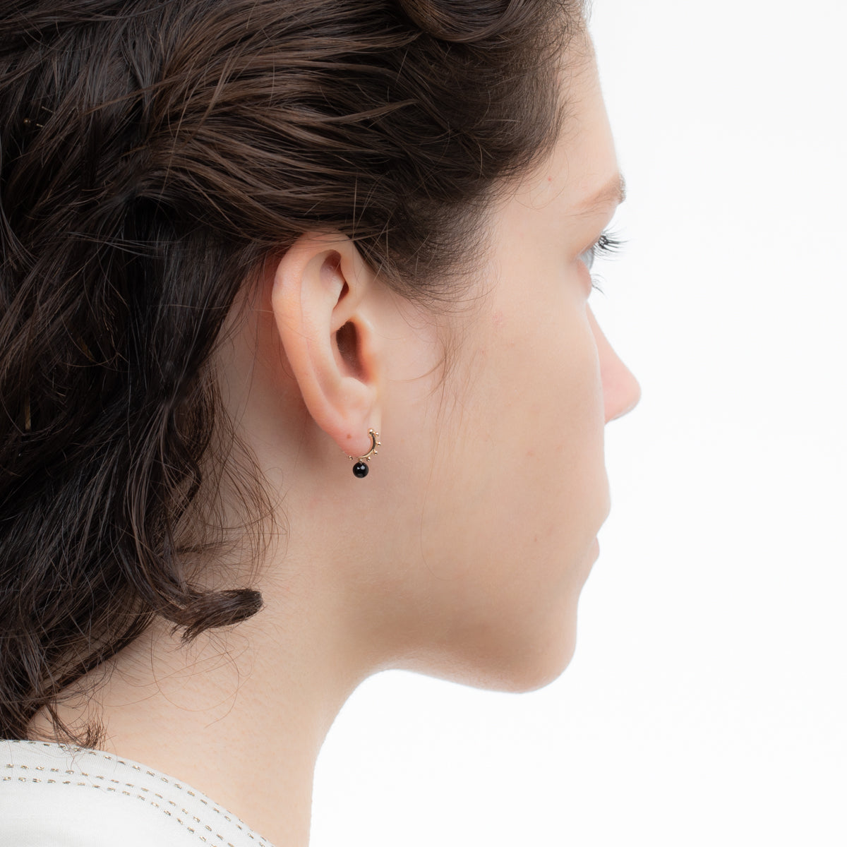 SEA ANEMONE Onyx Huggie Hoop Earring Extra Small size