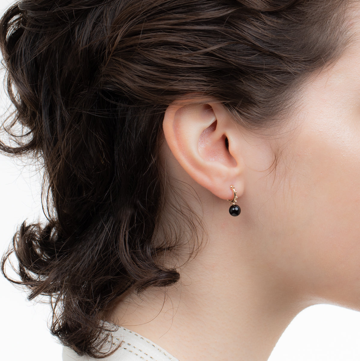 SEA ANEMONE Onyx Huggie Hoop Earring Small size
