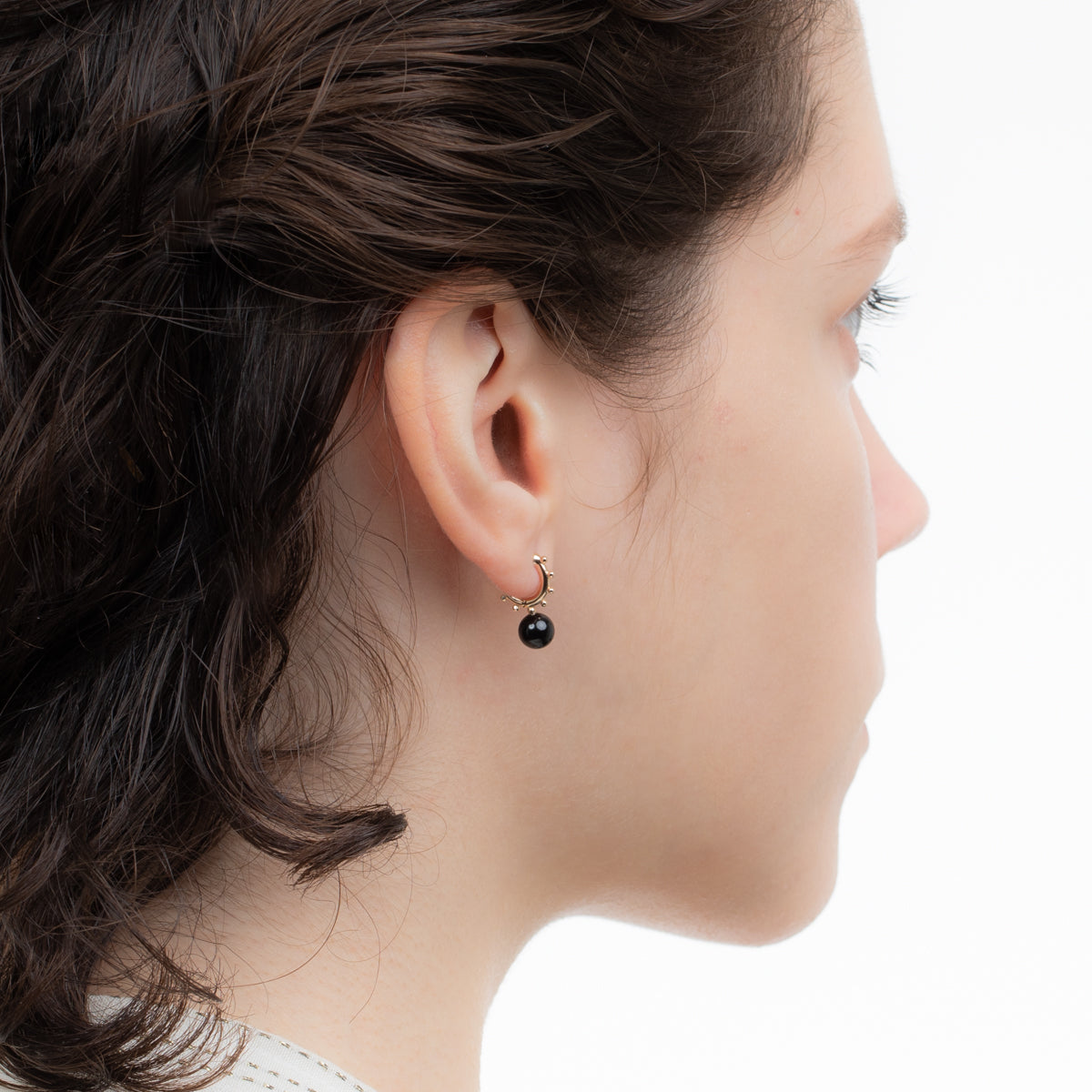 SEA ANEMONE Onyx Huggie Hoop Earring Small size