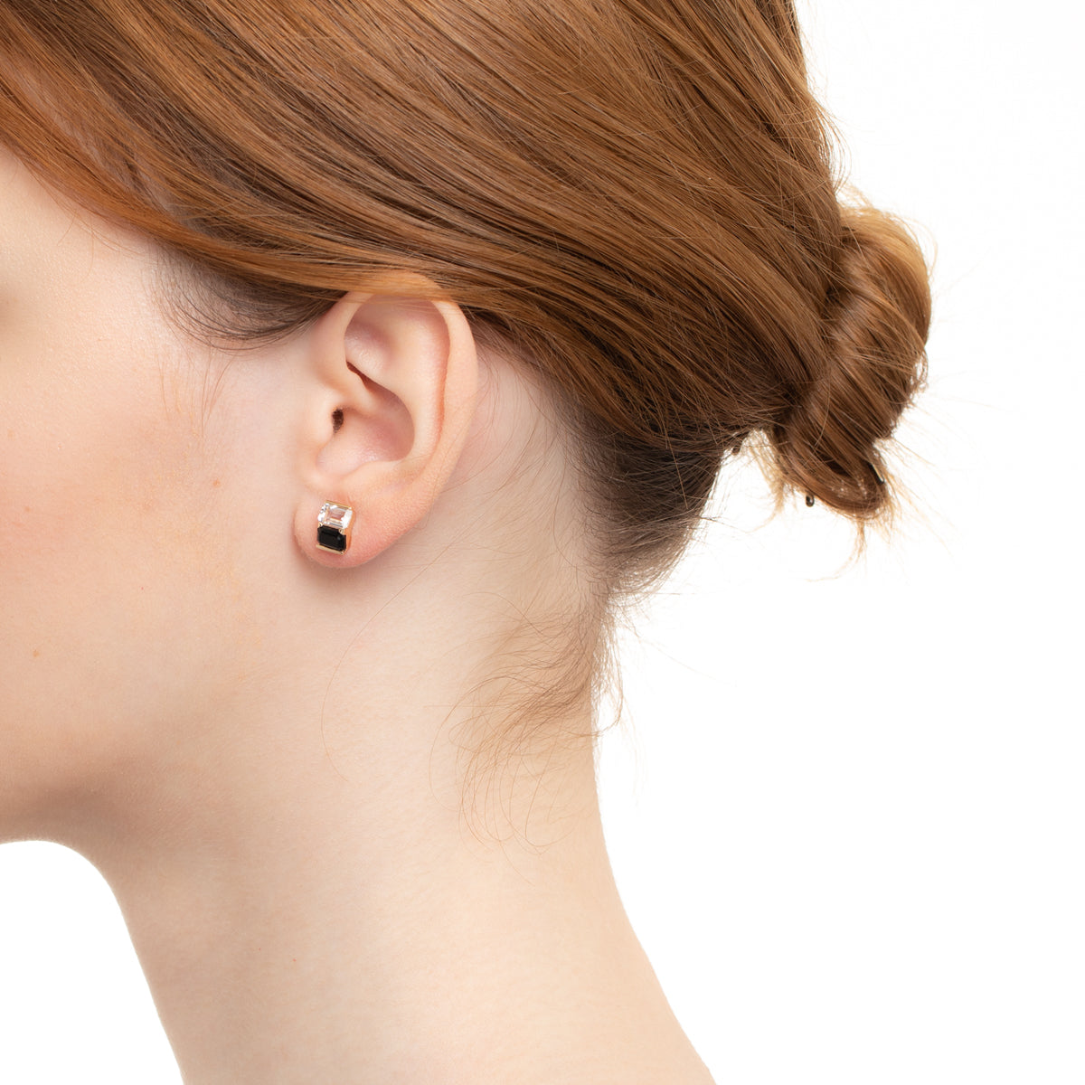BIRD OF PARADISE Stud Earring Onyx & White Topaz